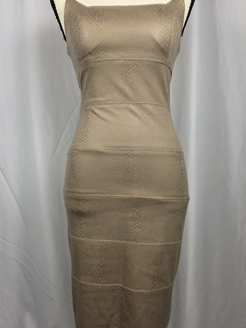 Bebe Taupe Snakeskin Bandage Midi Dress Size XS